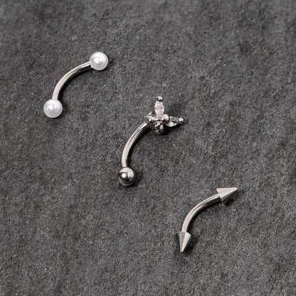 16G 5/16 Clear Gem Butterfly Curved Eyebrow Ring Set of 3
