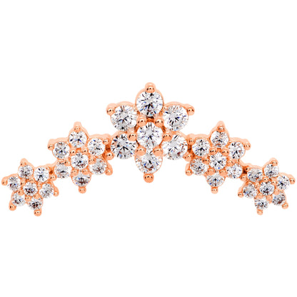 16G 1/4 Clear CZ Gem Rose Gold Tone Floral Internal Thread Labret