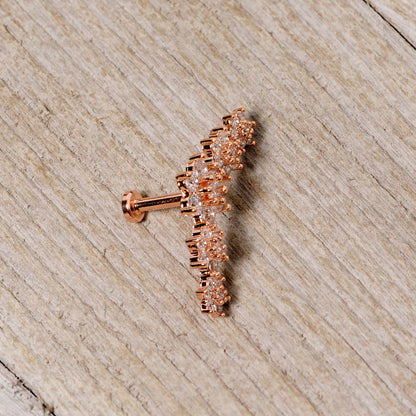 16G 1/4 Clear CZ Gem Rose Gold Tone Floral Internal Thread Labret