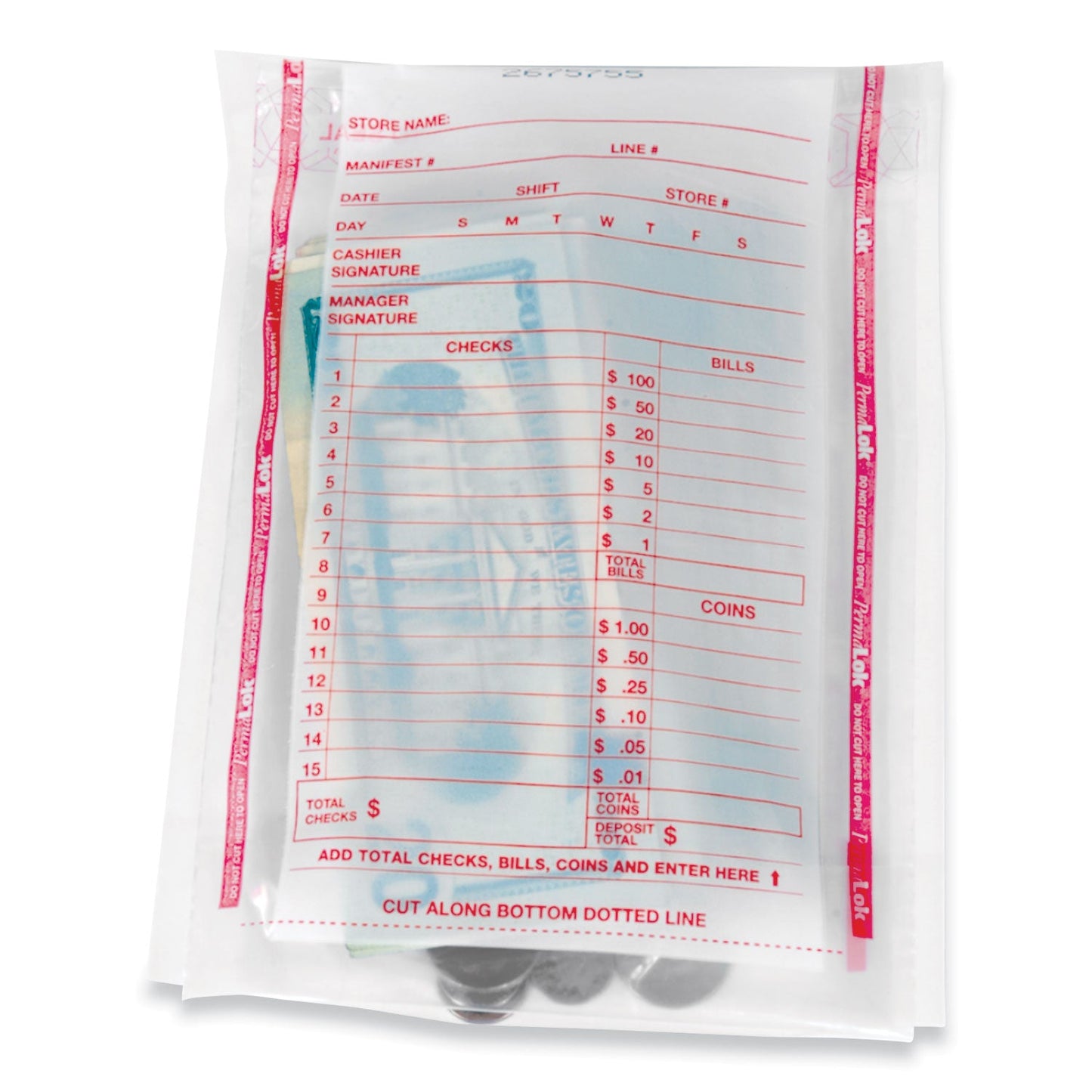 PermaLOK Deposit Bag, Plastic, 5.75 x 8.75 x 3, Clear, 1,000/Carton