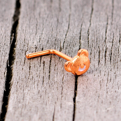 22G 5/16 Rose Gold Tone Tiny Teddy Bear L Shaped Nose Ring