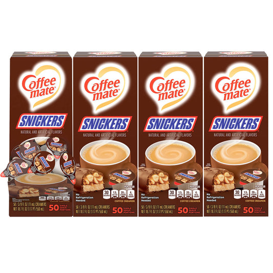 Coffee mate Liquid Coffee Creamer, Snickers, 0.38 oz Mini Cups, 200 Cups/Carton