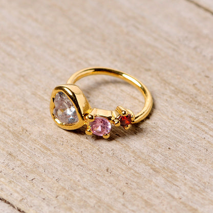 18G 3/8 Clear Pink Red CZ Gem Gold Tone Heart Nose Hoop