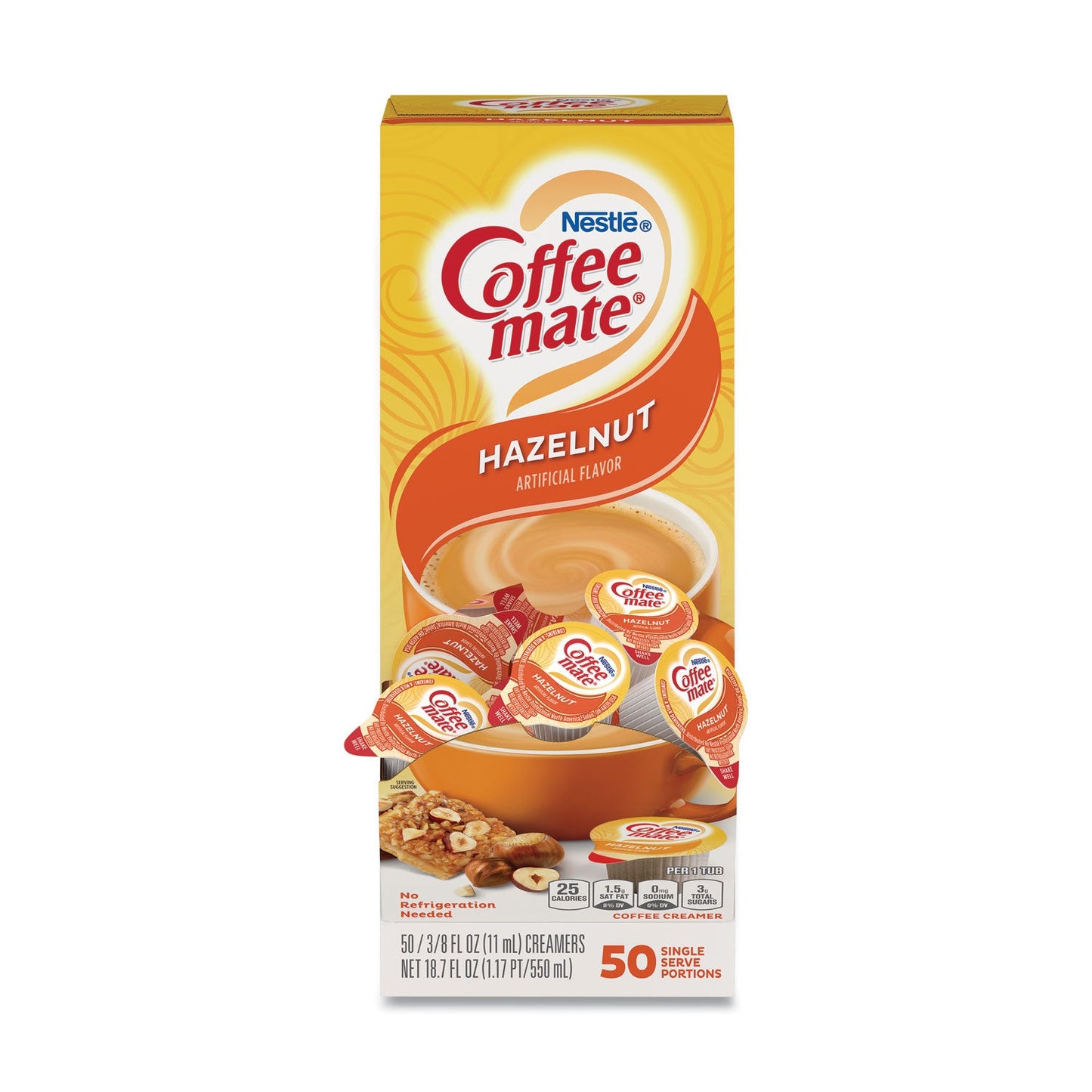Coffee mate Liquid Coffee Creamer, Hazelnut, 0.38 oz Mini Cups, 50/Box