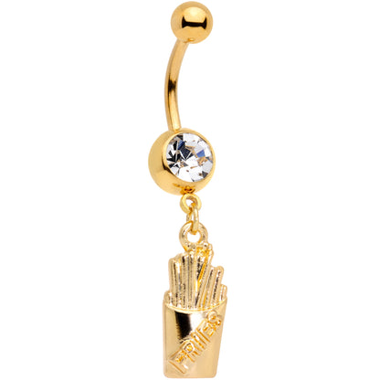 Clear Gem Gold Tone Fast Food French Fries Dangle Belly Ring