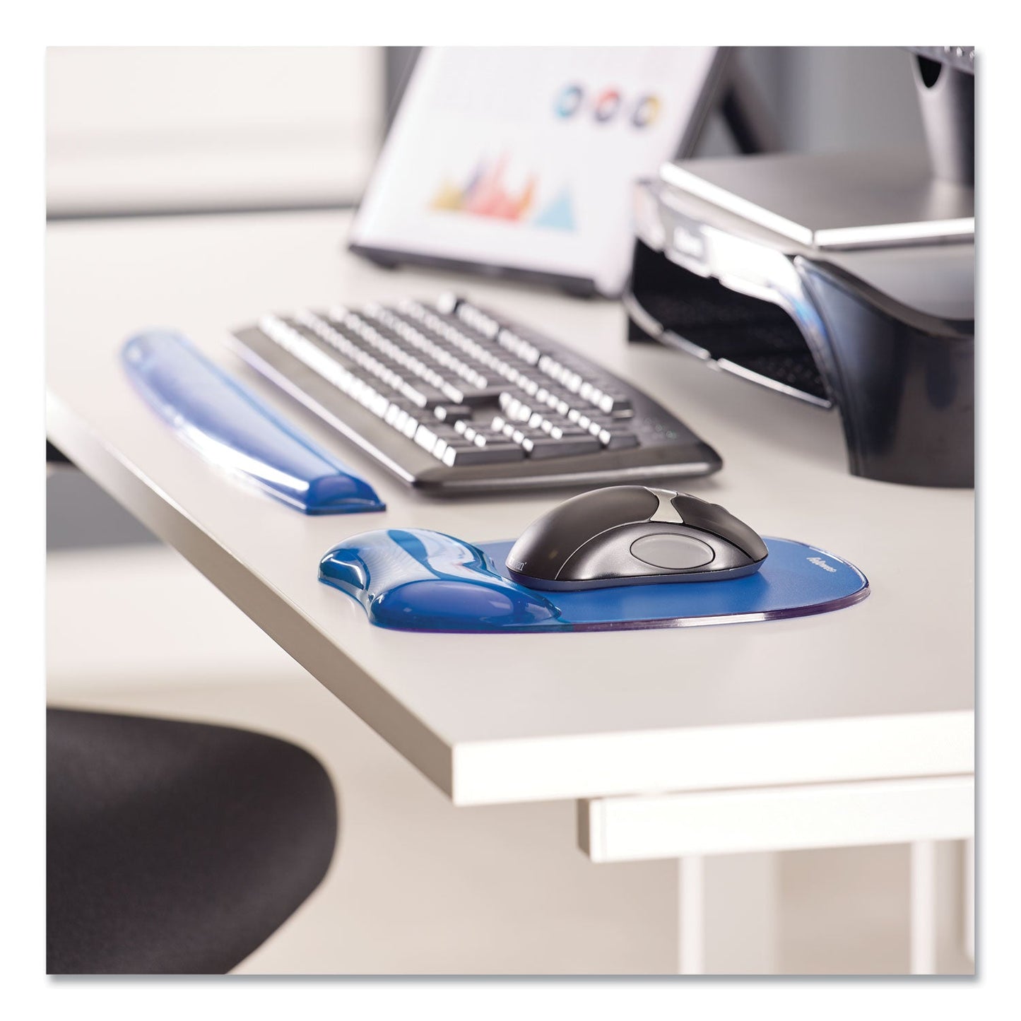 Fellowes Gel Crystals Keyboard Wrist Rest, 18.5 x 2.25, Blue