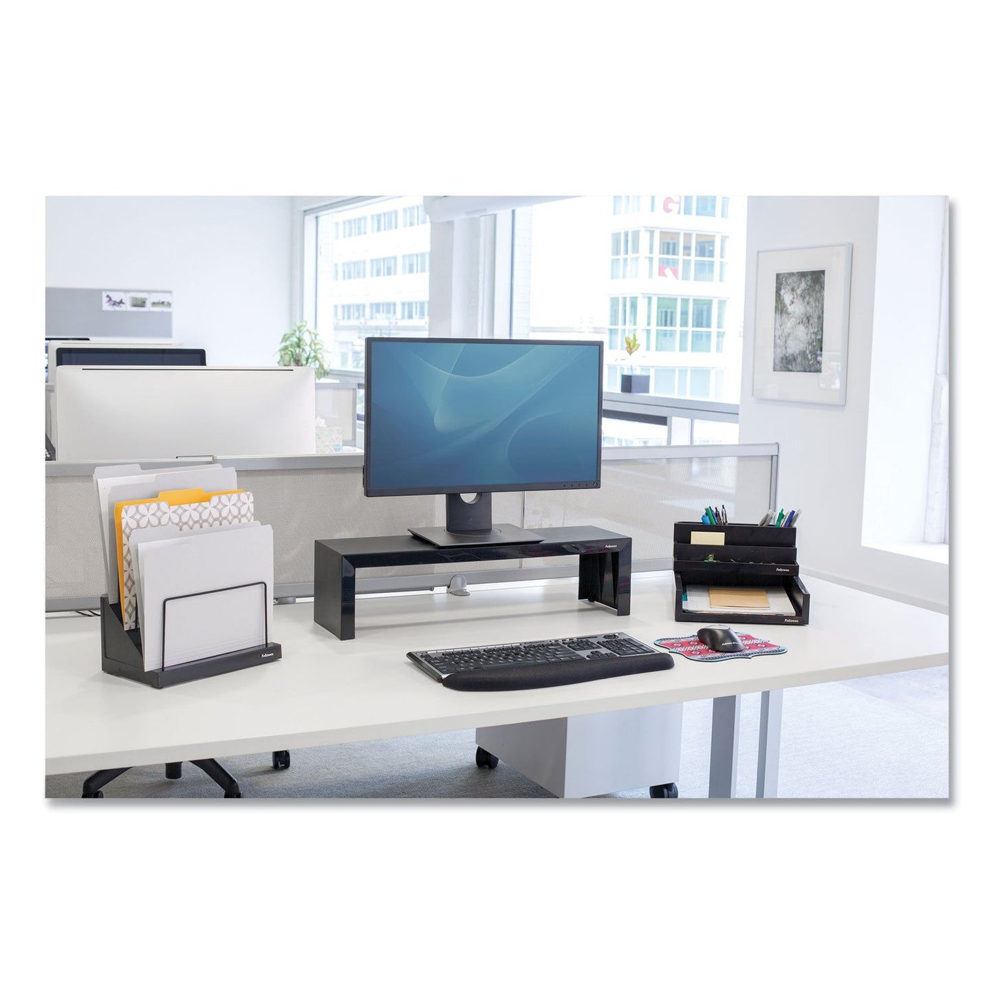 Fellowes Designer Suites Desktop Organizer, 7 Compartments, Plastic, 11.13 x 5 x 3.78, Black Pearl