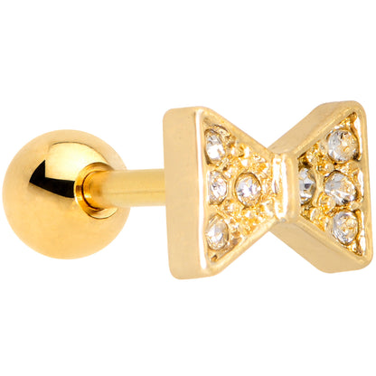 16G 1/4 Clear Gem Gold Tone Bow Tie Cartilage Tragus Earring