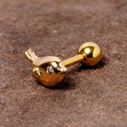 16G 1/4 Clear Gem Gold Tone Little Bird Cartilage Tragus Earring