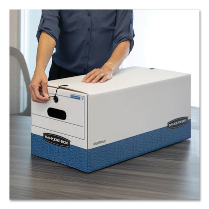 Bankers Box STOR/FILE Medium-Duty Strength Storage Boxes, Letter/Legal Files, 12.25" x 16" x 11", White/Blue, 4/Carton