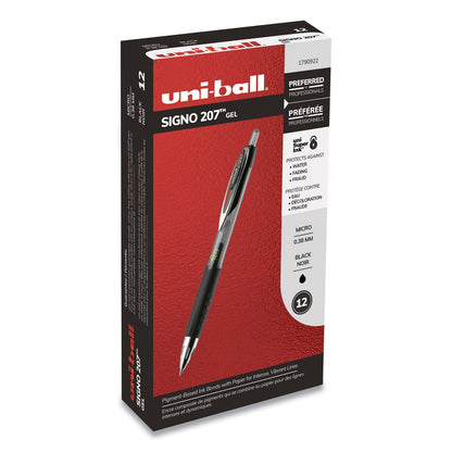 uniball 207 Signo Gel Ultra Micro Gel Pen, Retractable, Extra-Fine 0.38 mm, Black Ink, Smoke Barrel