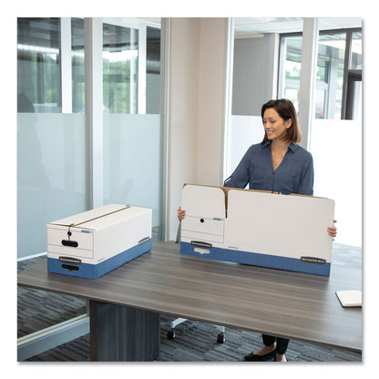 Bankers Box STOR/FILE Medium-Duty Strength Storage Boxes, Letter/Legal Files, 12.25" x 16" x 11", White/Blue, 12/Carton