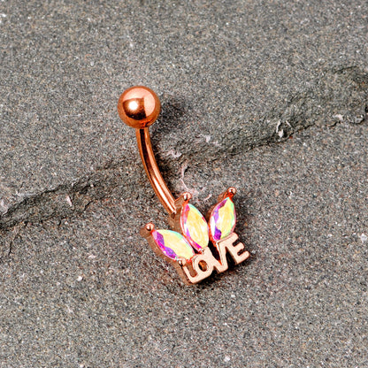 Aurora Gem Rose Gold Tone Crown of Love Belly Ring