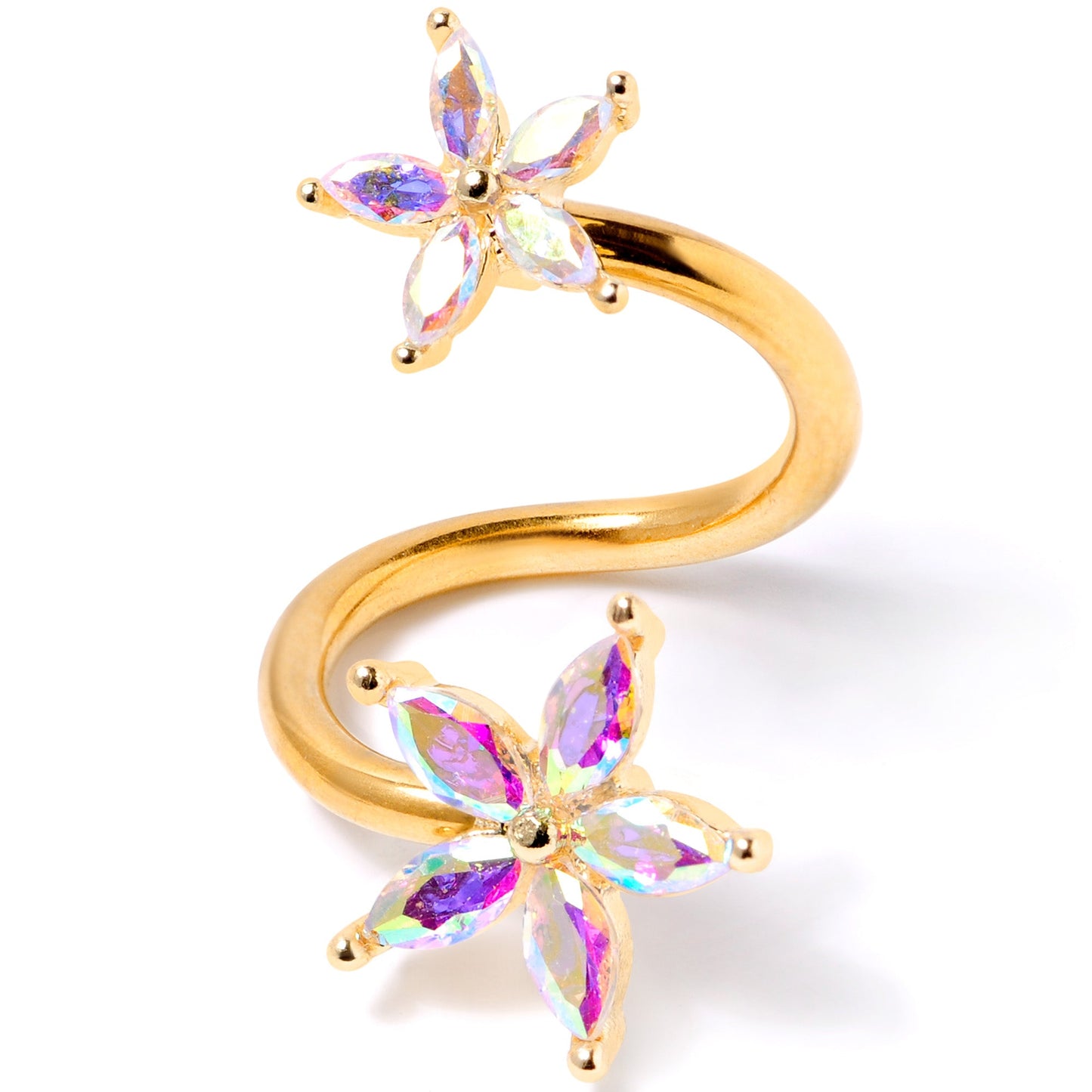 14G Aurora Gem Gold Tone Star Flower Spiral Twister Belly Ring