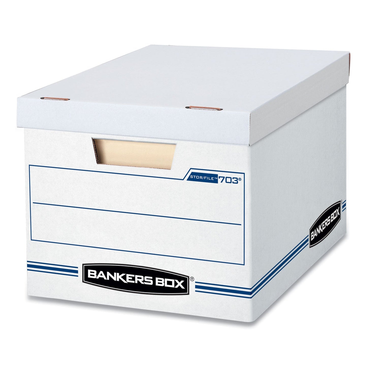 Bankers Box STOR/FILE Basic-Duty Storage Boxes, Letter/Legal Files, 12.5" x 16.25" x 10.5", White/Blue, 12/Carton