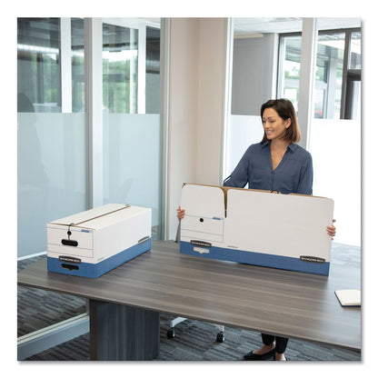 Bankers Box STOR/FILE Medium-Duty Strength Storage Boxes, Legal Files, 15.25" x 19.75" x 10.75", White/Blue, 4/Carton