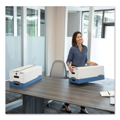 Bankers Box STOR/FILE Medium-Duty Strength Storage Boxes, Letter/Legal Files, 12.25" x 16" x 11", White/Blue, 4/Carton