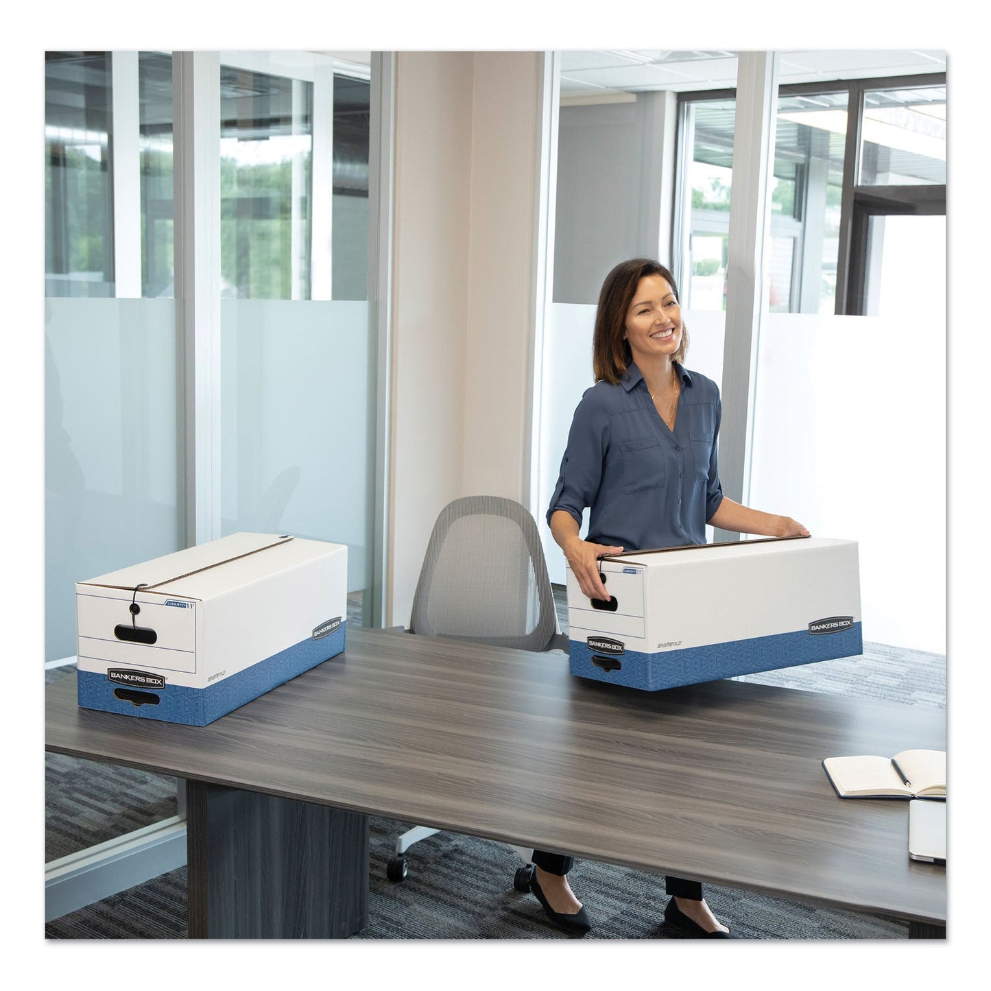 Bankers Box LIBERTY Heavy-Duty Strength Storage Boxes, Letter Files, 12.25" x 24.13" x 10.75", White/Blue, 12/Carton