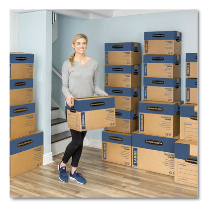 Bankers Box SmoothMove Prime Moving/Storage Boxes, Hinged Lid, Regular Slotted Container, Small, 12" x 16" x 12", Brown/Blue, 10/Carton