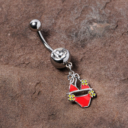 Clear Gem Red Itty Bitty Bikini Dangle Belly Ring