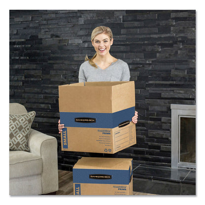 Bankers Box SmoothMove Prime Moving/Storage Boxes, Hinged Lid, Regular Slotted Container, Small, 12" x 16" x 12", Brown/Blue, 10/Carton