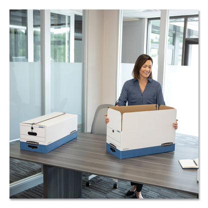 Bankers Box STOR/FILE Medium-Duty Strength Storage Boxes, Legal Files, 15.25" x 19.75" x 10.75", White/Blue, 4/Carton