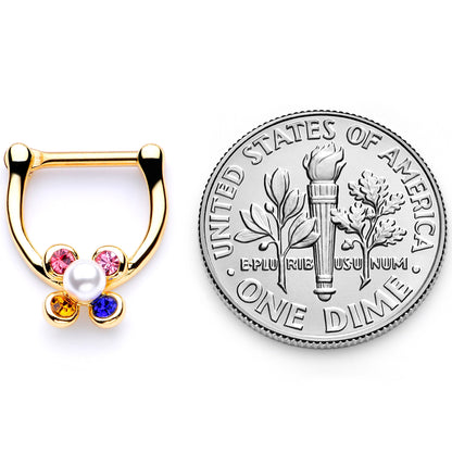 16G 1/4 Pink Blue Gem Gold Tone Cartilage Clicker
