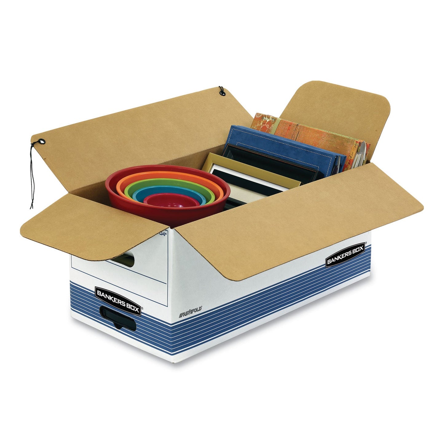 Bankers Box STOR/FILE Medium-Duty Strength Storage Boxes, Letter Files, 12.25" x 24.13" x 10.75", White/Blue, 4/Carton
