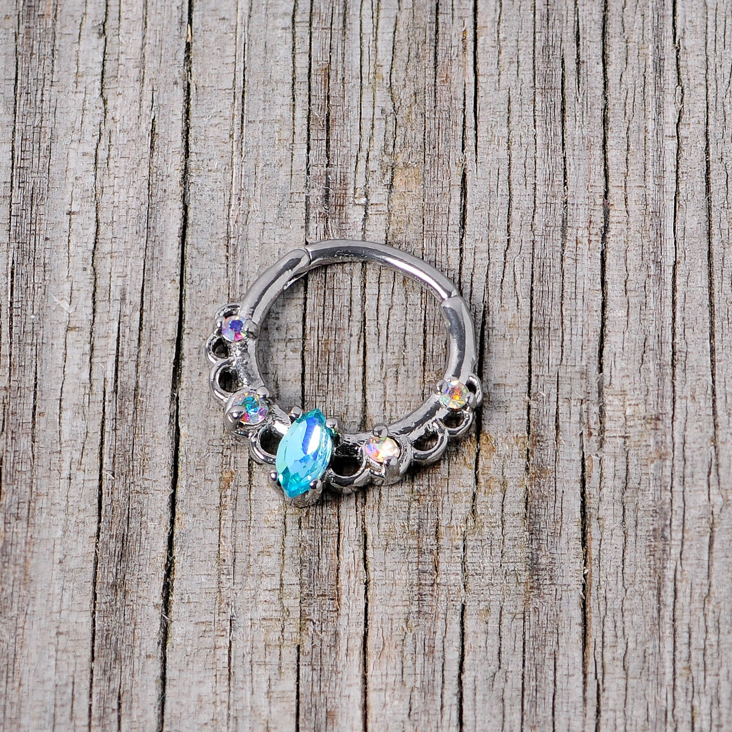 16G 3/8 Aurora Aqua CZ Gem Lacy Septum Clicker