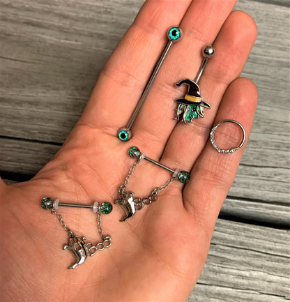 Ghastly Green Woods Witch Halloween Belly Ring