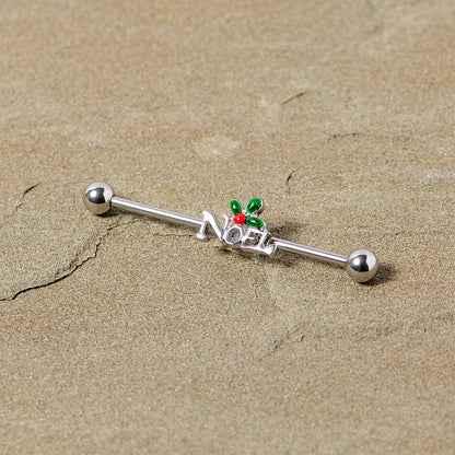 14G Red Gem Noel Holiday Christmas Industrial Barbell 38mm
