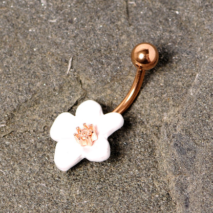 Rose Gold Tone Spring Blossom Pretty White Flower Belly Ring