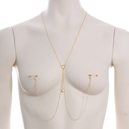 14G 5/8 Clear Gem Gold Tone Sun Heart Star Nipple Chain Necklace