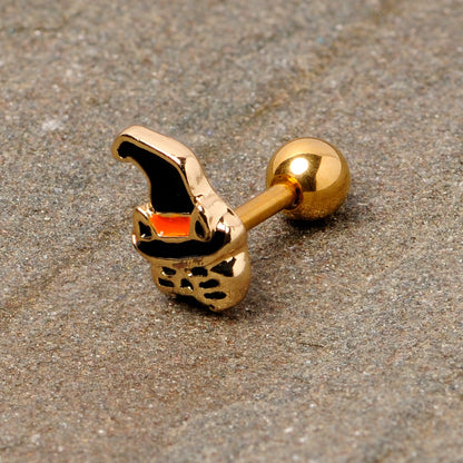 16G 1/4 Black Gold Tone Witch Hat Cat Halloween Cartilage Tragus