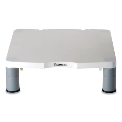 Fellowes Standard Monitor Riser, For 21" Monitors, 13.38" x 13.63" x 2" to 4", Platinum/Graphite, Supports 60 lbs