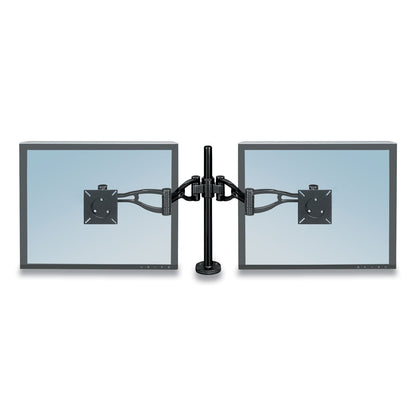 Fellowes Professional Series Depth Adjustable Dual Monitor Arm, 360 deg Rotation, 37 deg Tilt, 360 deg Pan, Black, Supports 24 lb