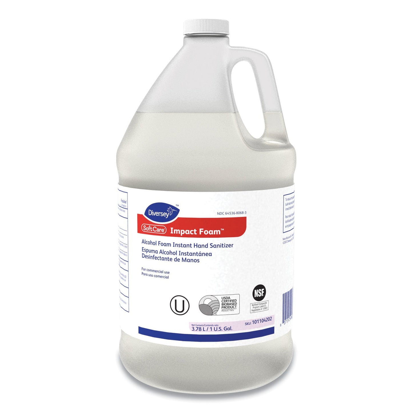 Diversey Soft Care Impact Foam Alcohol Instant Foam Hand Sanitizer, 1 gal Bottle, Alcohol Scent, 4/Carton