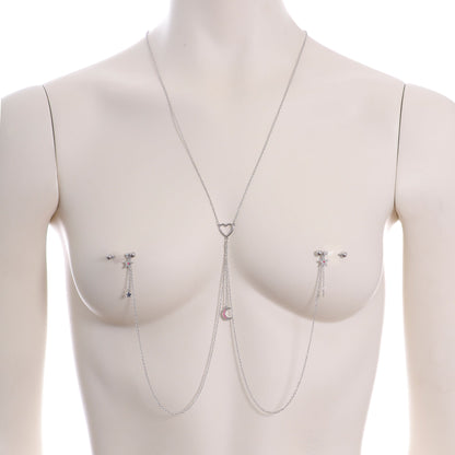 14G 5/8 Pink Gem Moon Heart Star Nipple Chain Necklace