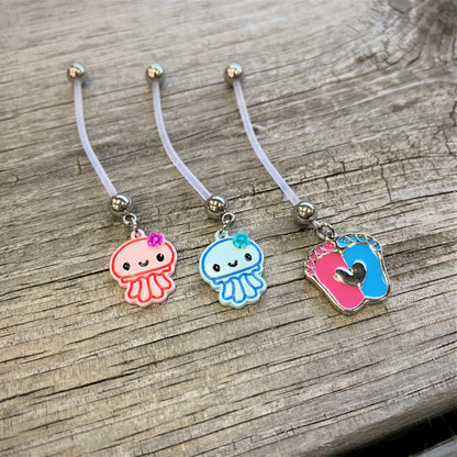 Pink Blue Baby Feet Dangle Pregnancy Belly Ring