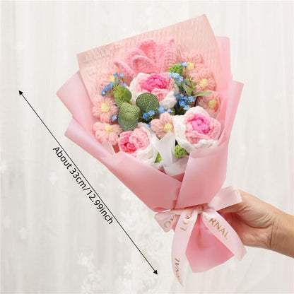 Handmade Crochet Rose Bouquet Yarn Knitted Fake Flowers, Christmas Mother'S Day Valentine'S Day Wedding Anniversary Gift
