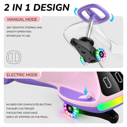 Umatoll 12V Electric Wiggle Car with Digital Display Screen, Pedal & RGBIC LED Lights, Ride on Toys, Bluetooth, Birthday Gifts