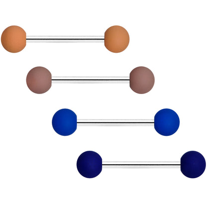 Blue and Brown Matte Barbell Tongue Ring Set of 4
