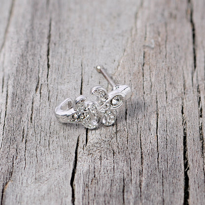 20G 3/8 Clear Gem Fleur De Lis Faux Hoop Nose Bone