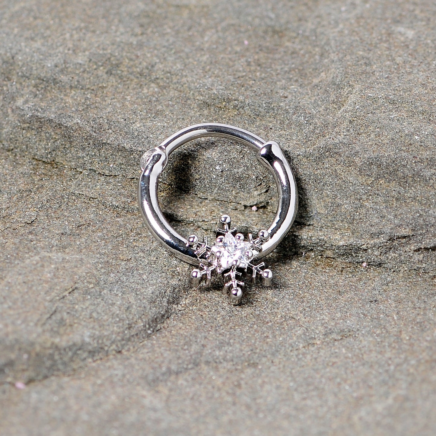 16G 3/8 Clear Gem Holiday Snowflake Septum Clicker