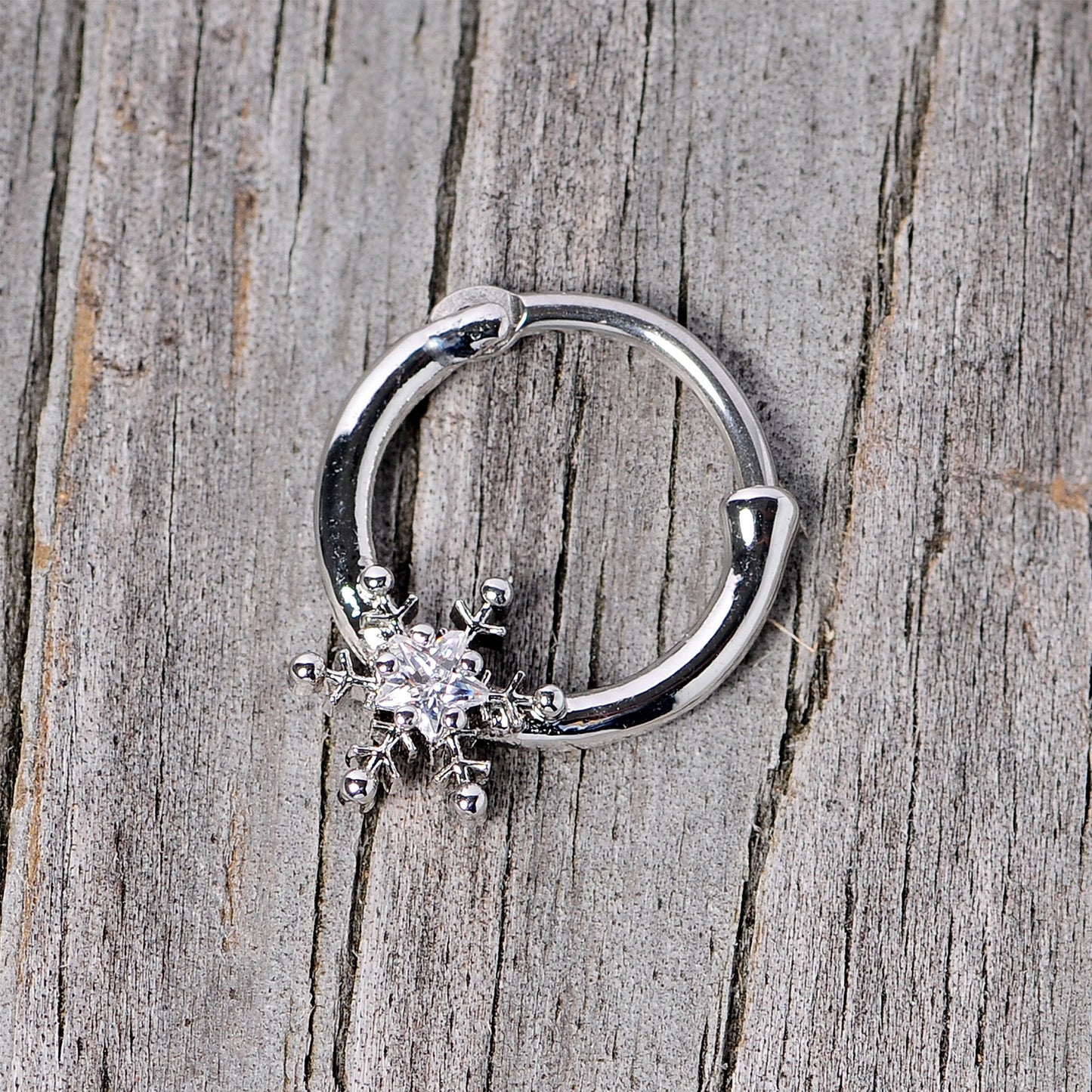 16G 3/8 Clear Gem Holiday Snowflake Septum Clicker