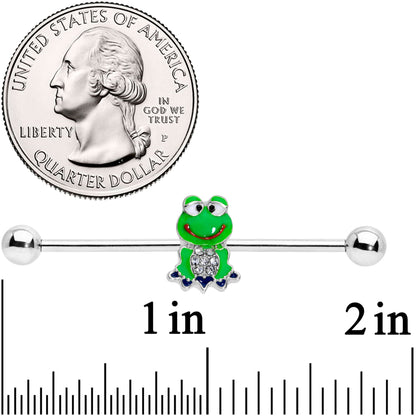 14G Clear Gem Green Goofy Frog Industrial Barbell 38mm