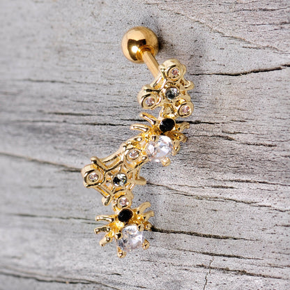 16G 1/4 Clear CZ Gem Gold Tone Spider Halloween Cartilage Tragus