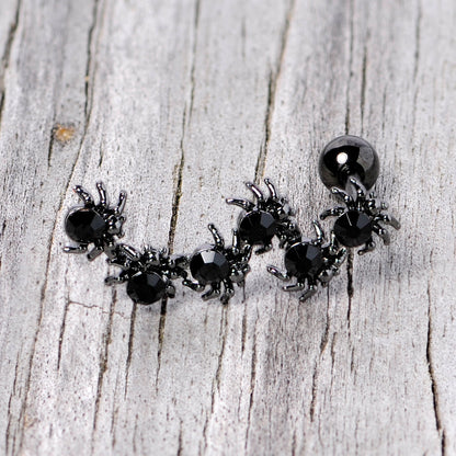 16G 1/4 Black CZ Gem Black Spider Halloween Cartilage Tragus