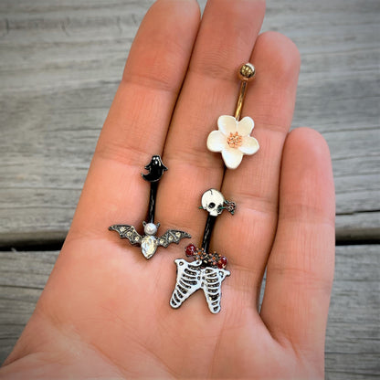 Rose Gold Tone Spring Blossom Pretty White Flower Belly Ring