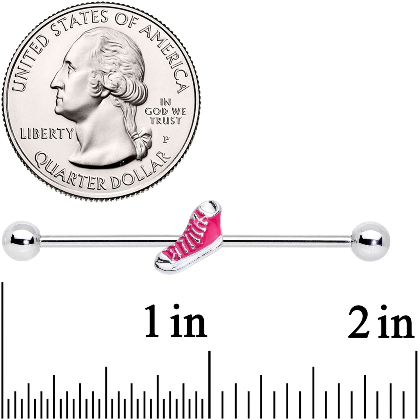 14G Pink High Top Sneaker Industrial Barbell 38mm